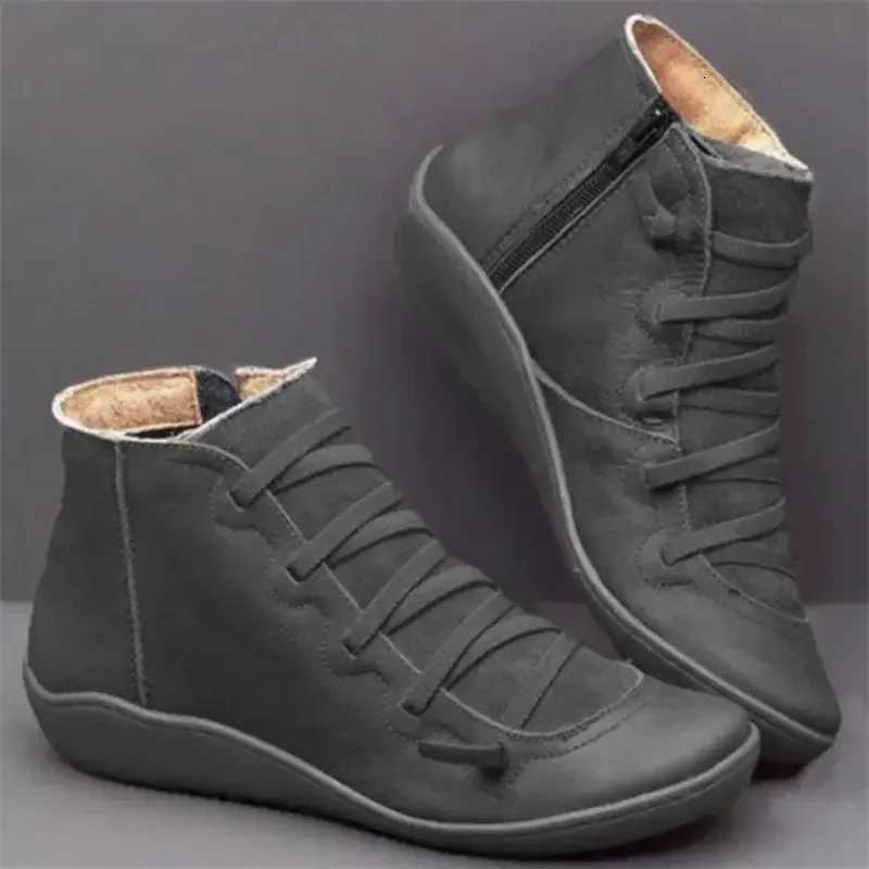 New Womens Winter Snow Boots Spring Flats Retro Ankle Boots Leisure Lace Up Women Fur Short Boots for Women 2025 Bota Feminina W251024