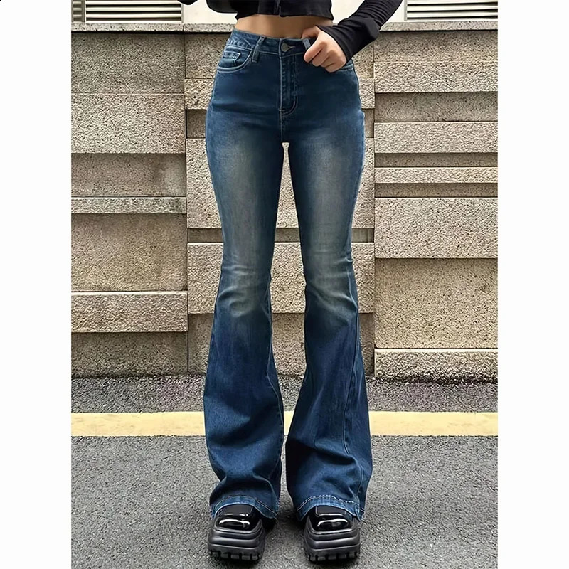 2025 Girls Concise Ins High Waist Flared Jeans Female Stretchy Bootcut Denim Pants Women Solid Color Thin Bell Bottoms Trousers 251023
