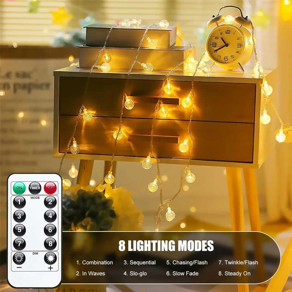 USB Crystal Globe String Lights Outdoor IP65 Waterproof Light Fairy Light 8Mode Remote Christmas Garland for Garden Party Decor C251024