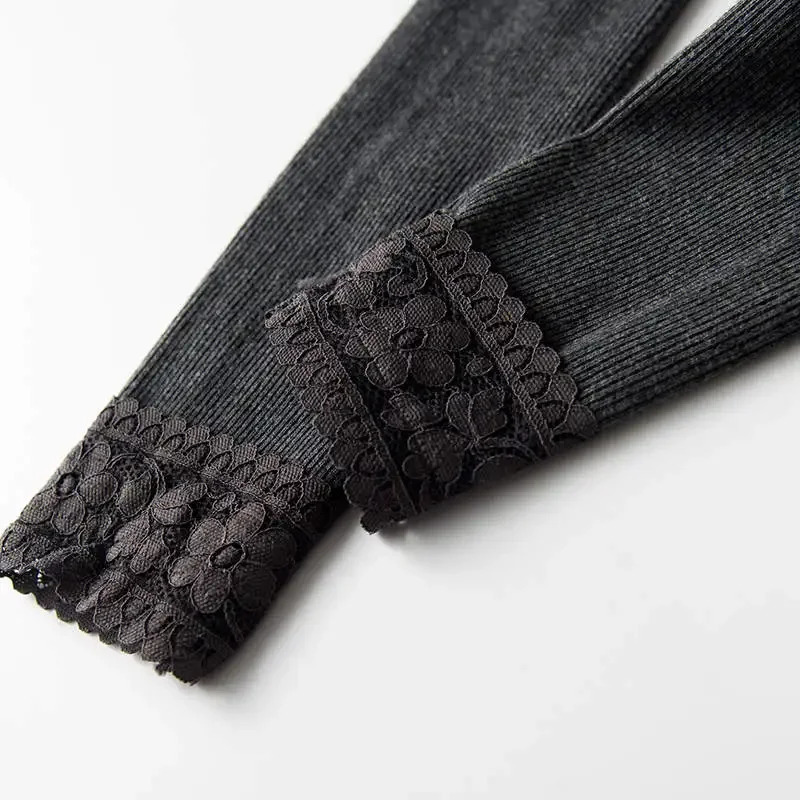 Plus Velvet Thicken Vertical Stripes Lace Stitching Leggings Women Autumn Winter Pants Stretch High Waist Cotton Leggings C6771 251018