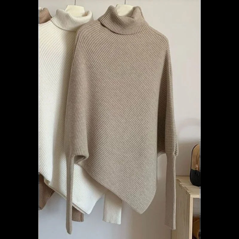 Lazy Thickened Soft Texture Irregular Womens Pullover Turtleneck Sweater Style High Sweater Loose Autumn Winter 251020