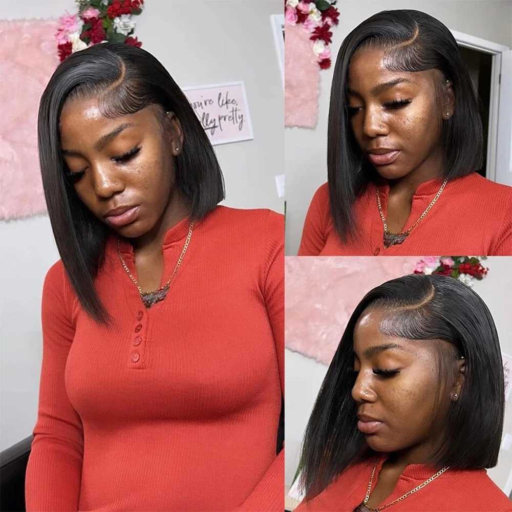 100 Human Hair Natural Black Straight Bob Wig 4x4 Closure 13x4 Lace Frontal Pre Plucked Brazilian Virgin Straight Short Bob Wig W251023