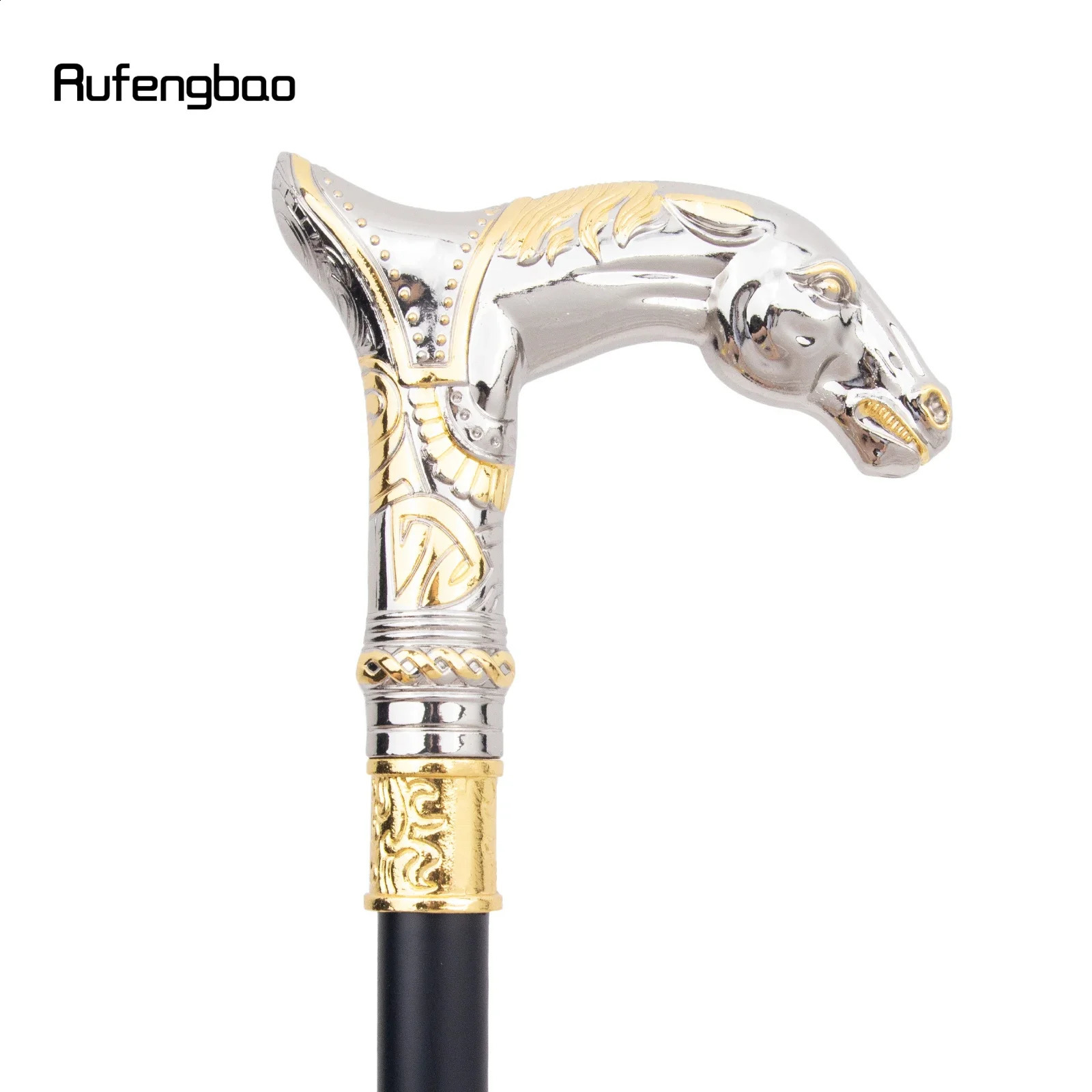 Golden White Horse Head Animal Walking Stick with Hidden Plate Self Defense Fashion Cane Plate Cosplay Crosier Stick 92cm 251022