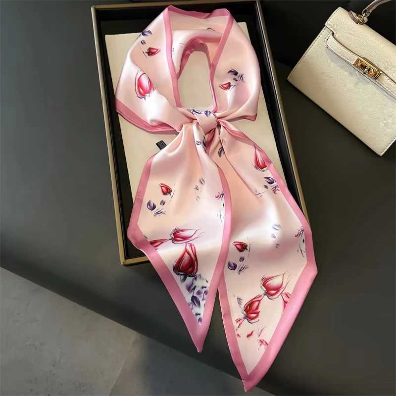 Luxury wer Pattern Long Narrow Silk Feel Scarf Shl for Wen Small Silk Scarf La DoubleSided band Accories Y251024