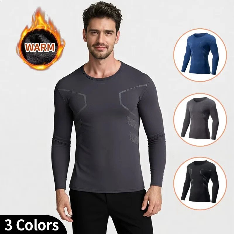 3piece Set Of AutumnWinter Mens Printed Thermal Underwear Sports And Fitness Round Neck Long Sleeved Tshirt Top Base Shirt 251018