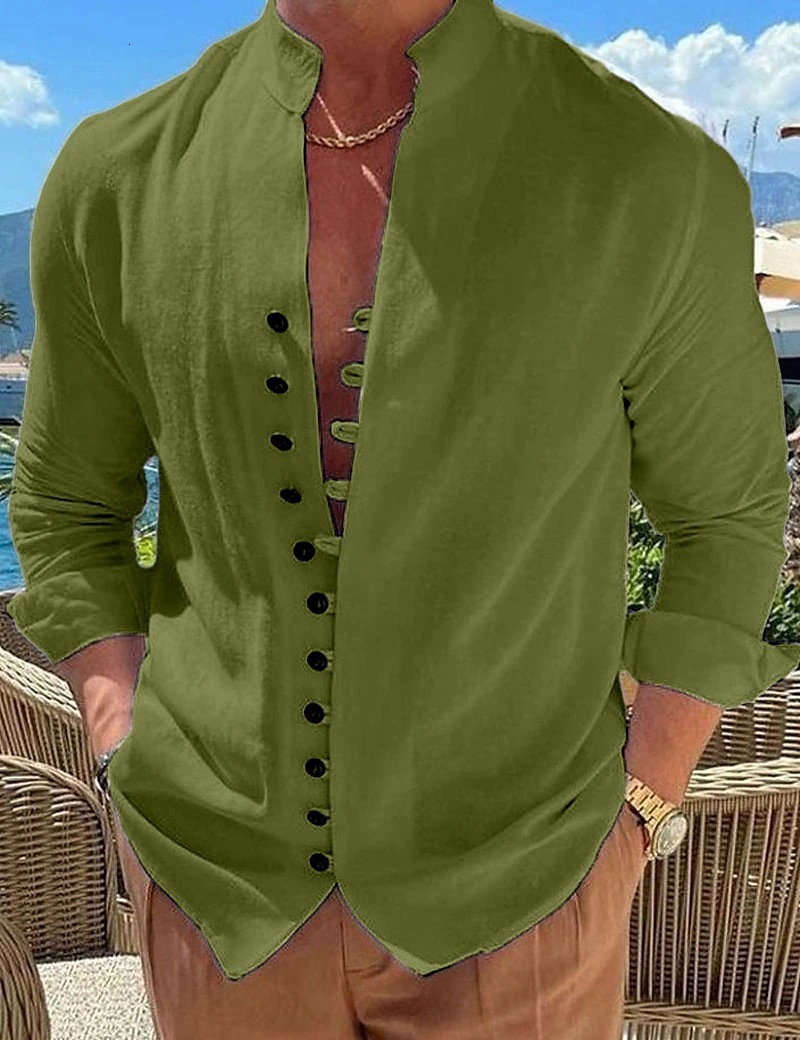 2025 New Men's Pure Cotton Casual Loose Long Sleeve Shirt