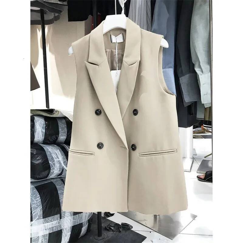 Casual Black Suit Coats Peak Lapel Sleeveless Vests Women Fashion OL 2025 Elegant Oversize Korean Style Blazer dongdumaoyi