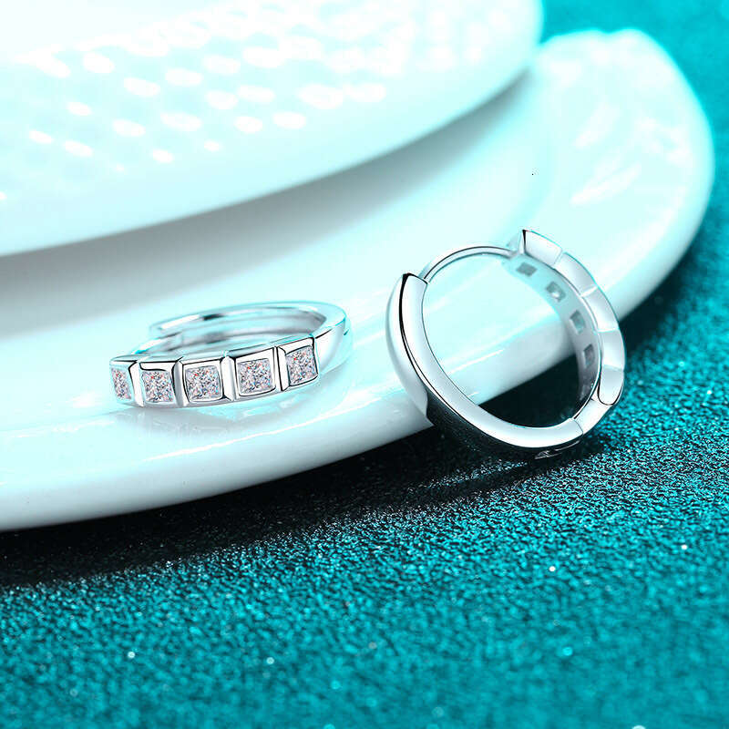 DHCollections-- S Sier Earrings for Women Half Circle Square Dia Moissanite Cuff Plated PT950 Petite Ear Jewelry