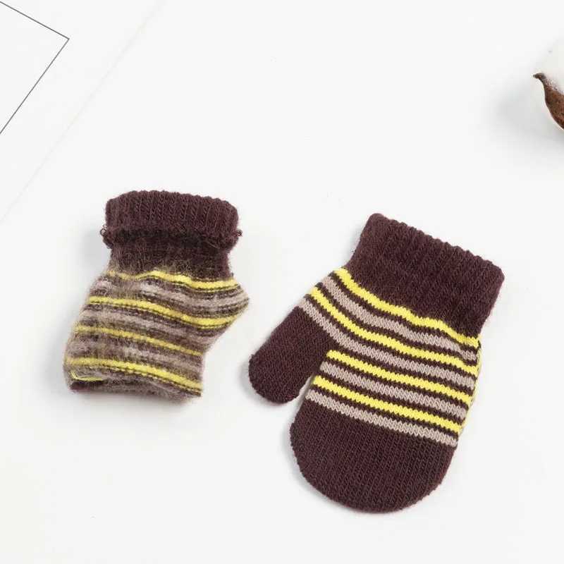 Children Striped Fingerless Gloves Thick Winter Kids Knitted Glove 12year Boy Girl Hand Warmer Kindergarten Baby Plush Mittens Y251024