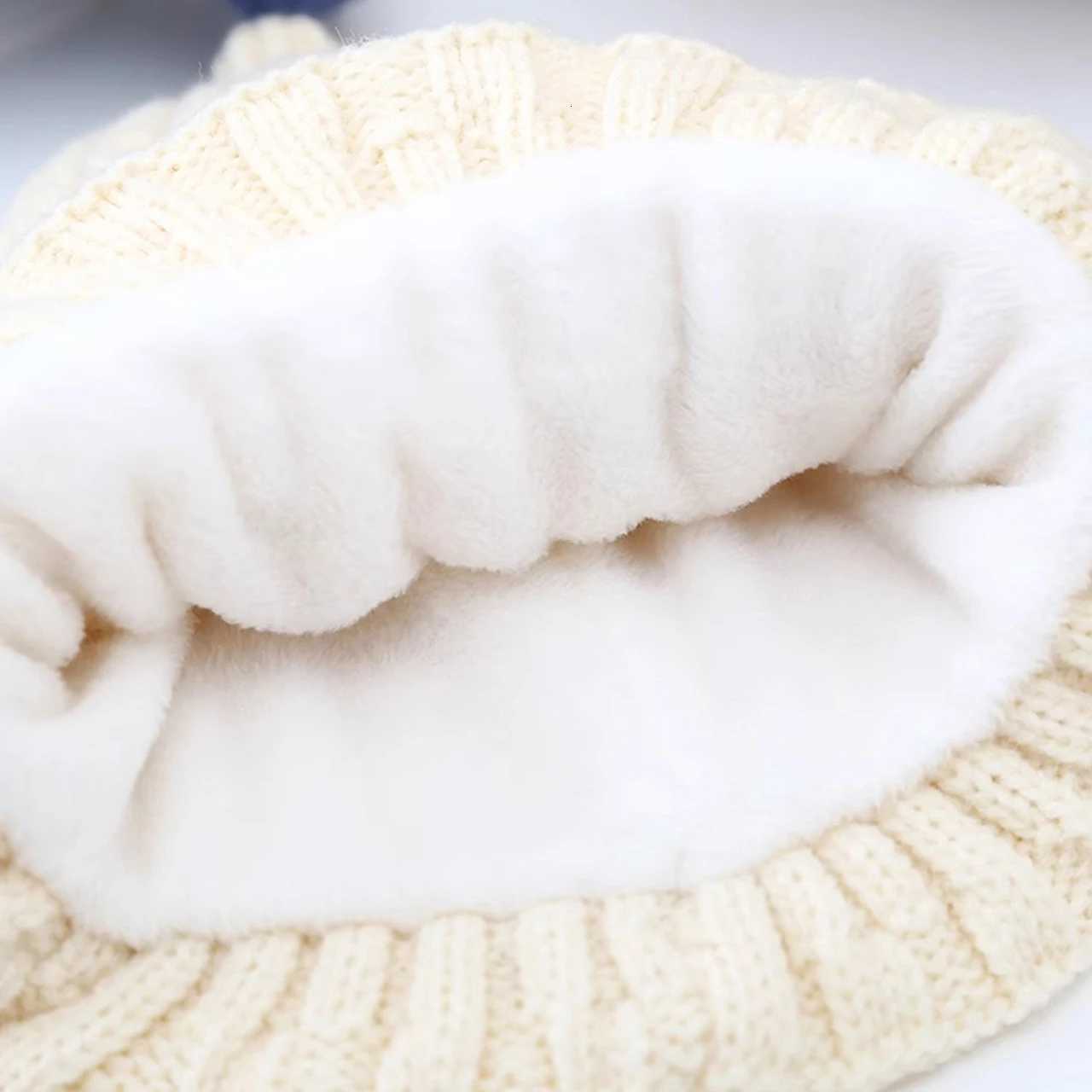 Fluffy Plush Ball Children Knit Hat Winter Warm Kids Ear Protection Hats Velvet Lining Baby Earmuffs Cap Pompom Beanie 210YearL251024