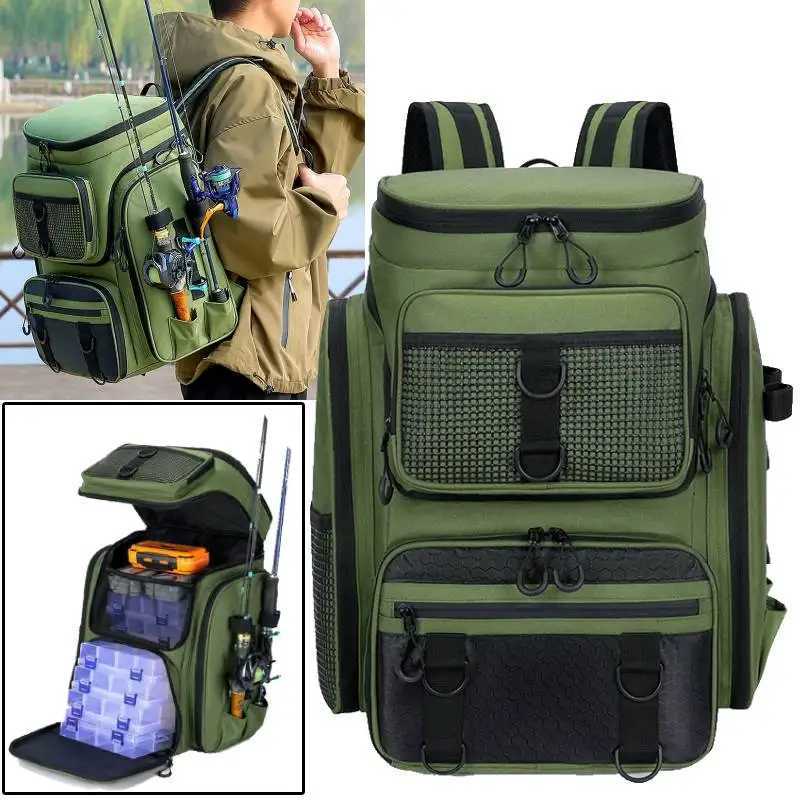 50L Fishing Bag with Rod Holders Chest Bag Fish Tackle Lure Organizer Storage Backpack Outdoor Camping Hiking Large Bagpack J251024