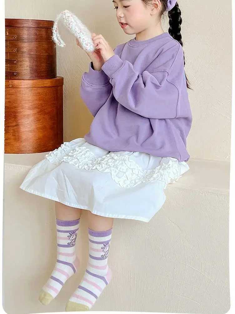 CHIldrens SOCKS Spring Cotton SOCKS Girls Calf SOCKS Purple cartoon SOCKS Kids Trendy Pattern SOCKS 5 Pairs J251024