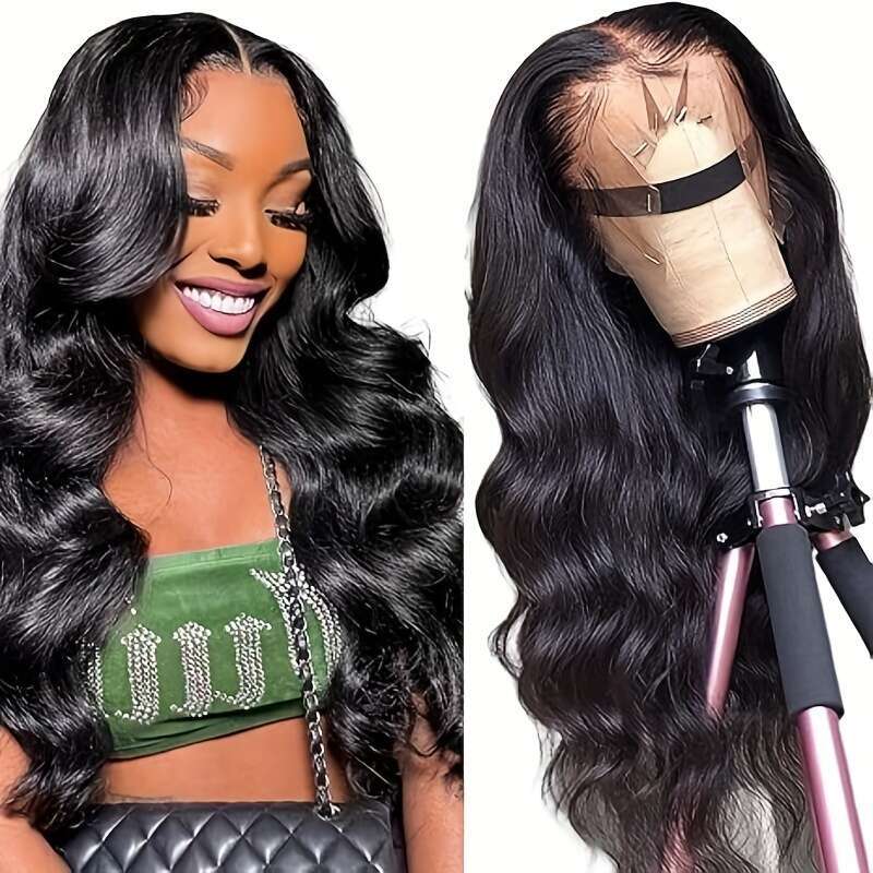 TIMOPOL Human 13x4 HD Wig 200% Density Glueless Lace Front Wigs With Baby Hair Natural Black