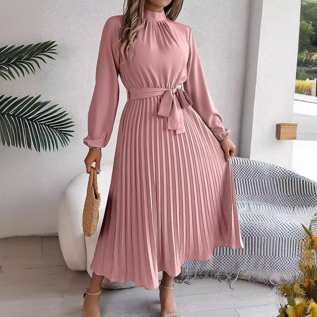 Office Suit Dress Women Elegant African Plus Size A Line Pleated High Waist Plain OL Clothes Work Business Robe Dresses 210510