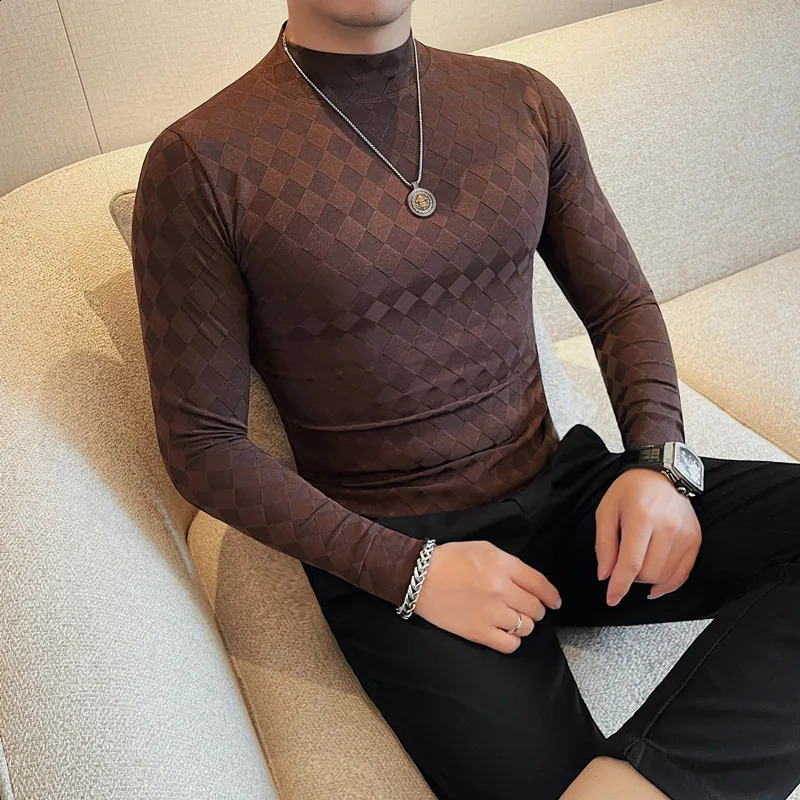 Playeras Para Hombres Big Size Mens Autumn Winter T Shirts Long Sleeve Fashion Korean Slim Fit Casual Turtleneck Basic Pullover 251020