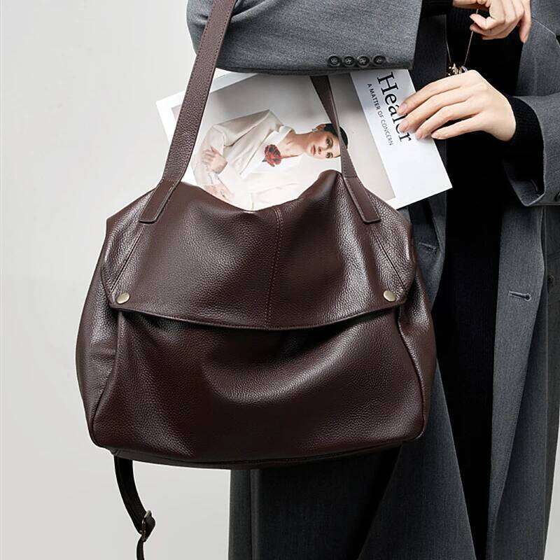 Burminsa Cowhide Genuine Leather Soft Large Hobo Shoulder Bags For Women 2025 Designer Big Messenger Tote Ladies Handbags