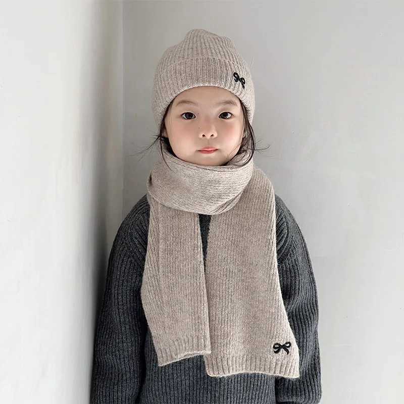 Embroidery Bow Children Beanies Fashion Girl Knitted Hat Solid Color Woolen Crochet Bonnet Winter Warm Baby Pullover Cap 26YearL251024