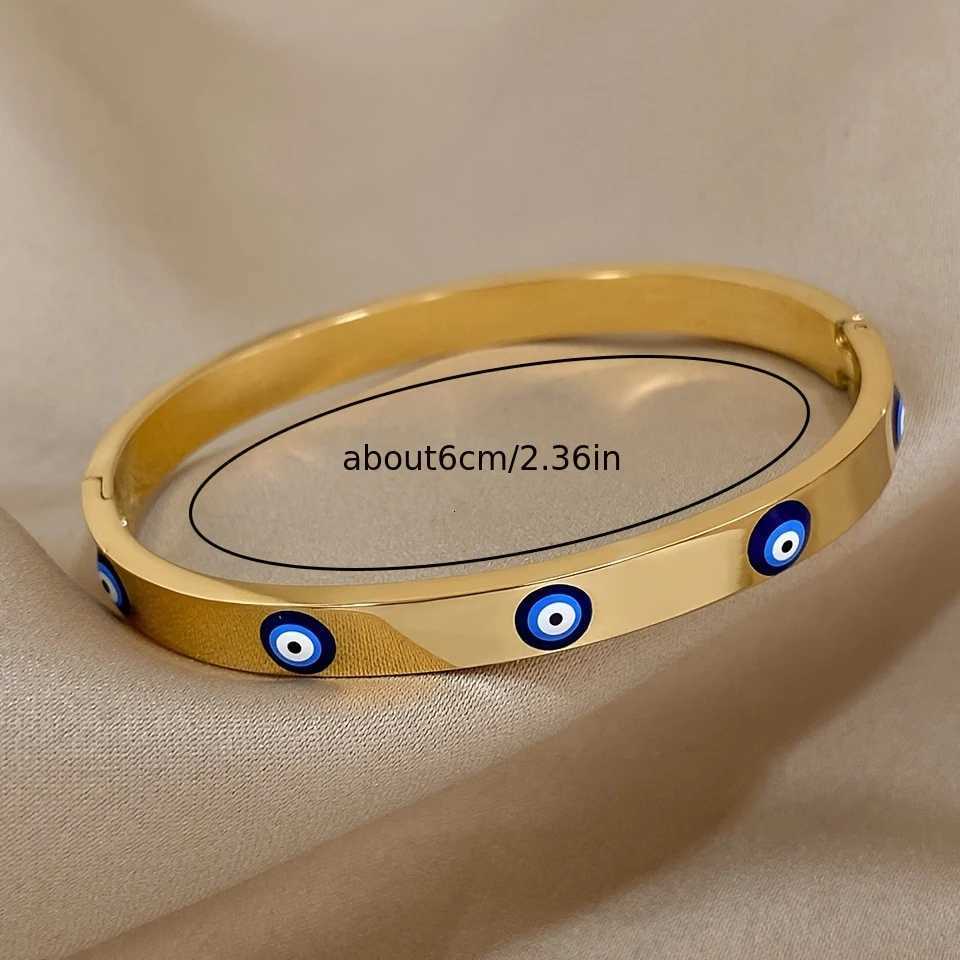 Yupsk Fashion Turkish Evil Eyes Stainless Steel Bracelet Bangle For Women Round Blue Eyes Waterproof Bangles JewelryW251024
