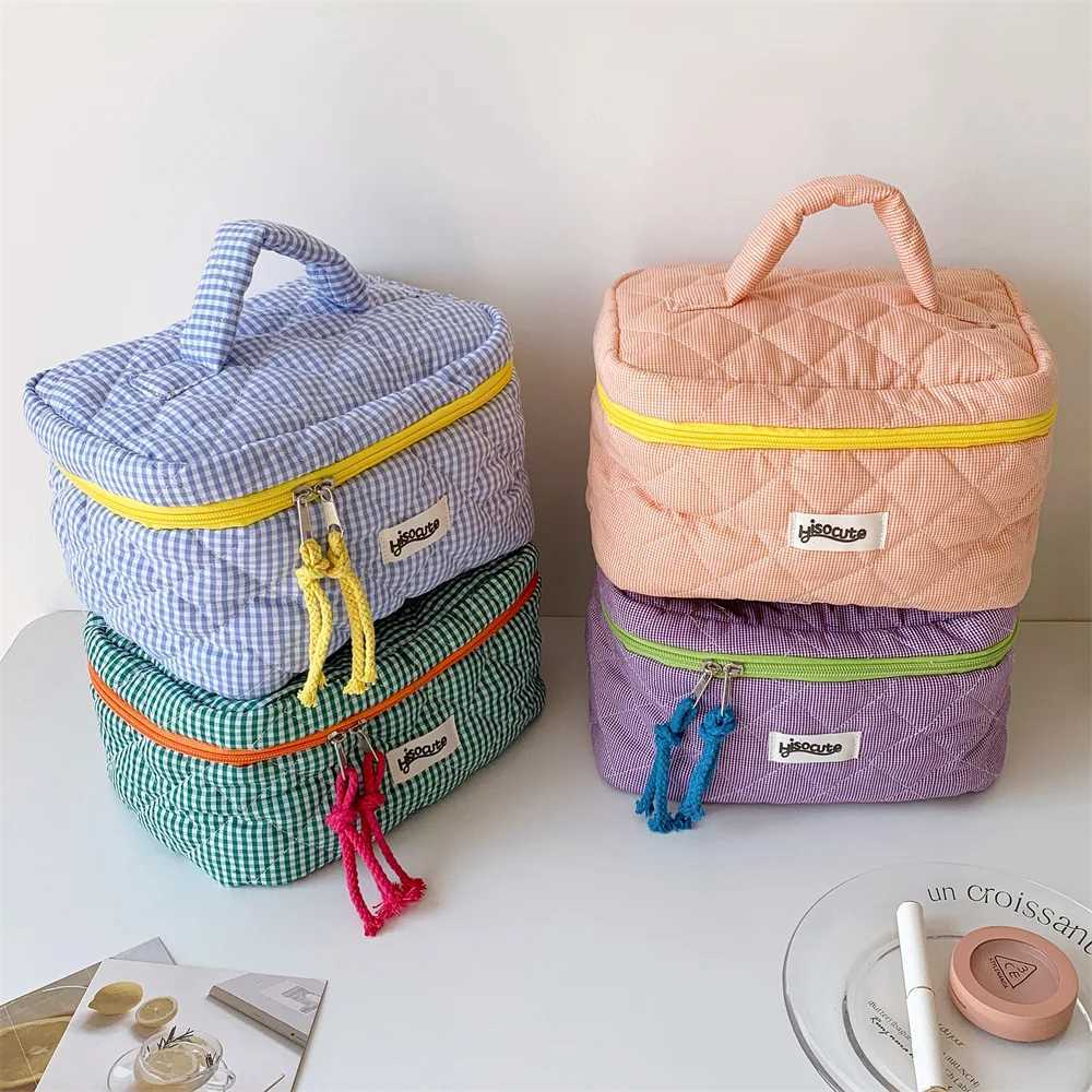 Plaid Cosmetic Bag Set Simple Style Large Capacity Portable Cosmetic Tools Storage Bag for Home Bathroom Toiletry BagT251024
