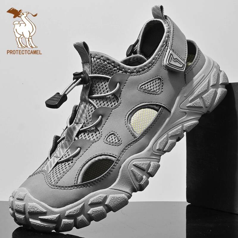 Paul Camel Men's Closed-Toe Clogs Summer Breathable Genuine Leather Sandals Anti-Slip for Outdoor Hiking Casual Sports & Beach Use