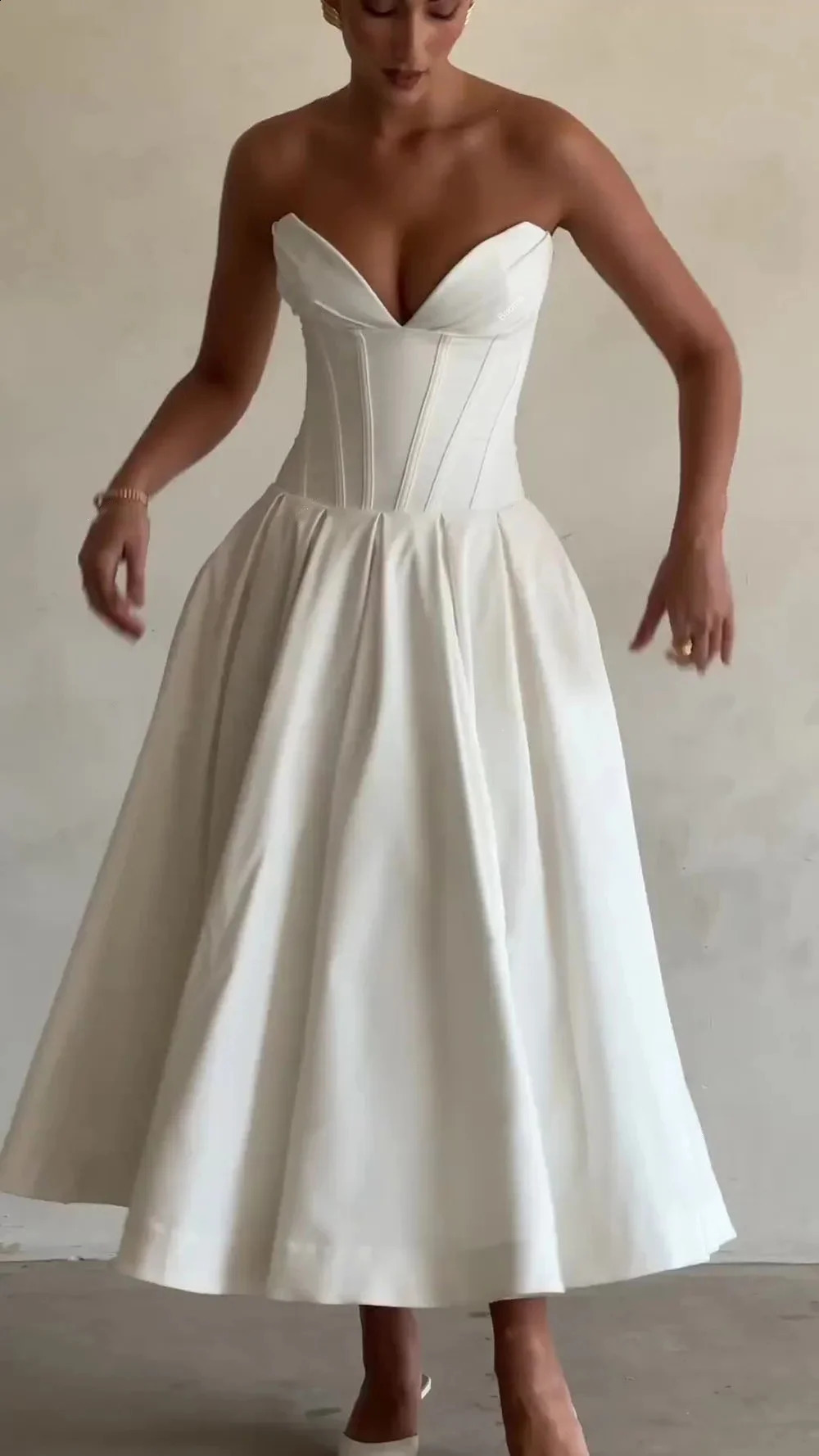 ALine Simple Midi Wedding Party Dresses Sleeveless Boning Corset Prom Gowns for Women Evening Dress for Wedding Guest 251023