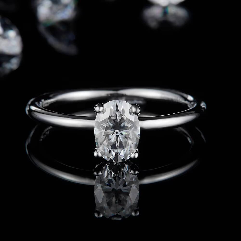 RINNTIN SMR54 Solid 925 Sterling Silver Center 1ct 5X7mm Oval Cut Moissanite Diamond Engagement Ring for Wedding