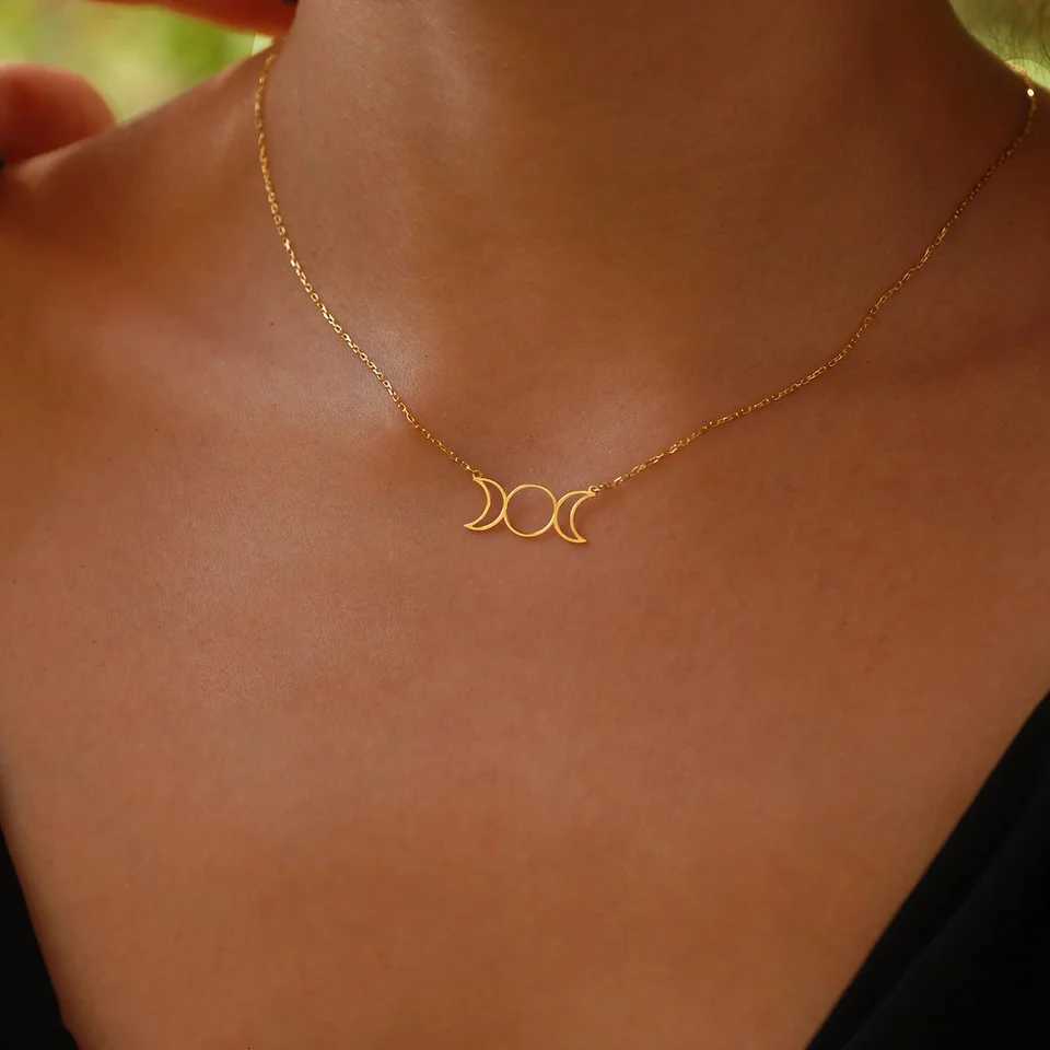 Triple Moon Godd Sun Pentagram Stainl Steel Hecate Necklaces Witch Luna Necklace Jewelry esotericos y brujeriaXJ251024