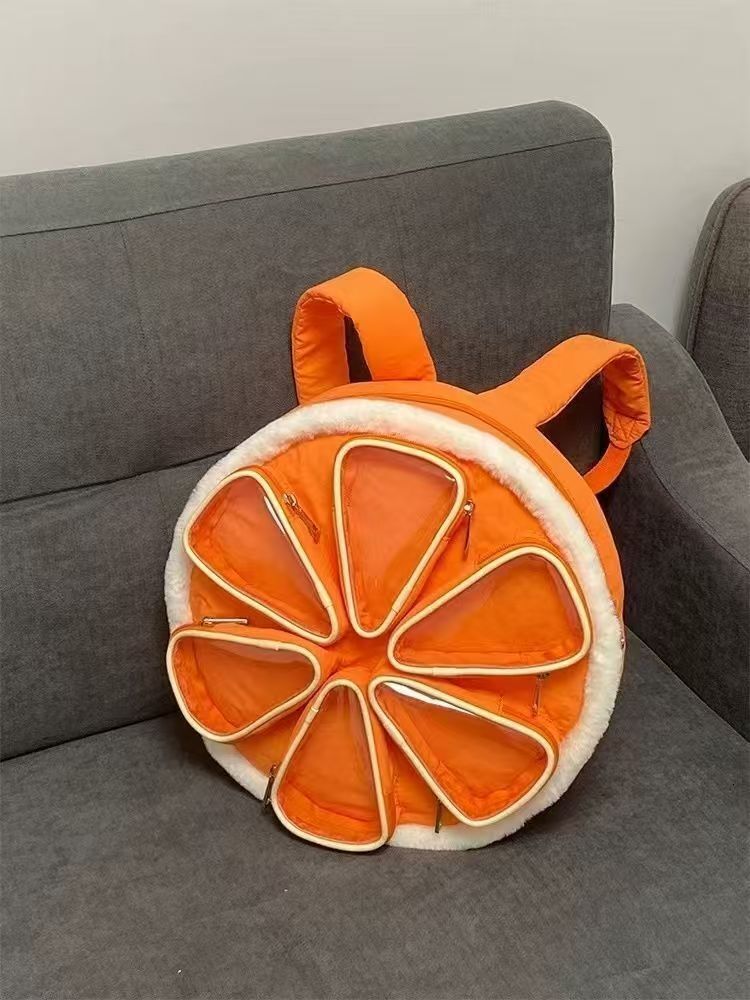 New designer original multi-layer partition orange pain relief bag cotton backpack creative girls' backpack cute and playful