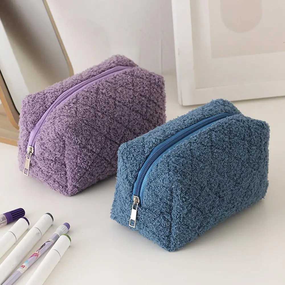Cute Plush Cosmetic Bag Solid Color Simple Soft Large capacity Makeup Storage Bag Daily Travel Cosmetic BagT251024
