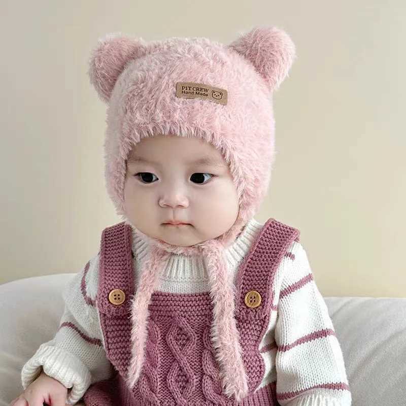 Baby Bear Ear Protection Hat Winter Plush Earmuffs Cap 13Year Boys Girls Toddler Warm Headgear Bonnet Solid Velvet Kids BeaniesL251024