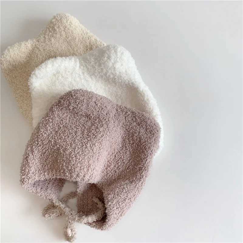 Lamb Fleece Baby Ear Protection Hat Winter Warm Infant Earmuffs Cap Solid Color Kids Plush Headgear 12year Toddler Tie BeaniesL251024