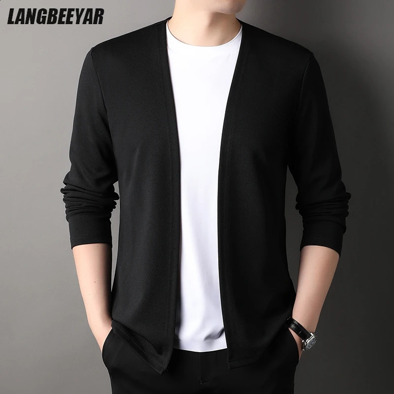 Top Quality Open Fashion Knit Mens Cardigan Thin Korean Sweater Casual Japanese Solid Coats Jacket Clothing 251015