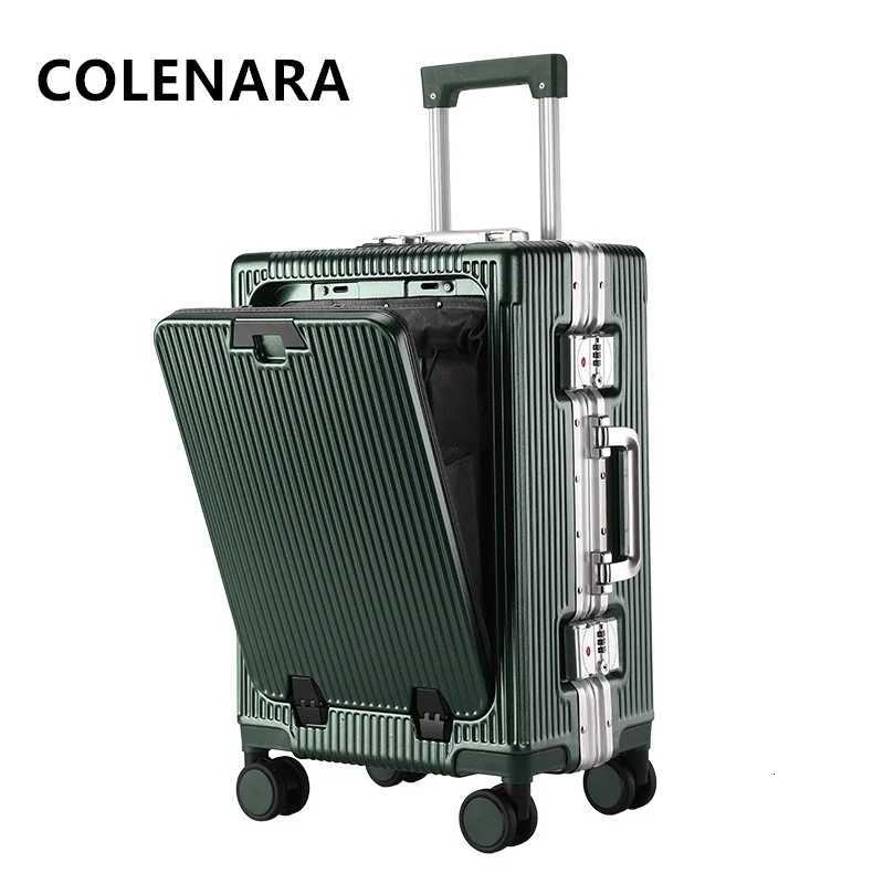 COLENARA High Quality Suitcase 2024 Inch Front Opening Laptop Trolley Case Aluminum Frame Boarding Case USB Charging LuggageW251024