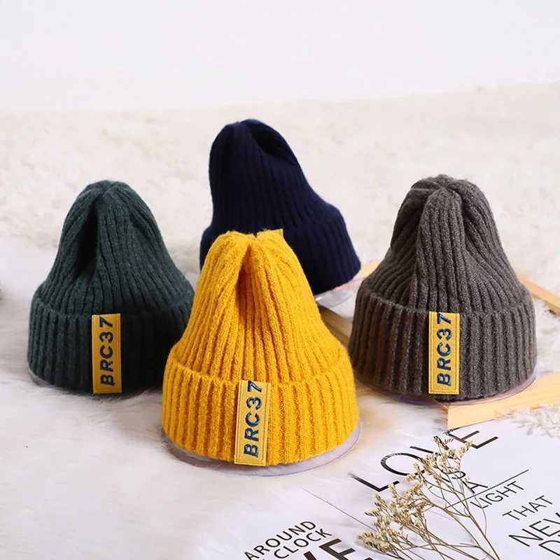 Winter Baby Knitted Hat Solid Color Woolen Crochet Bonnet 16year Children Warm Pullover Cap Fashion Kids Beanie Letter SkullcapL251024