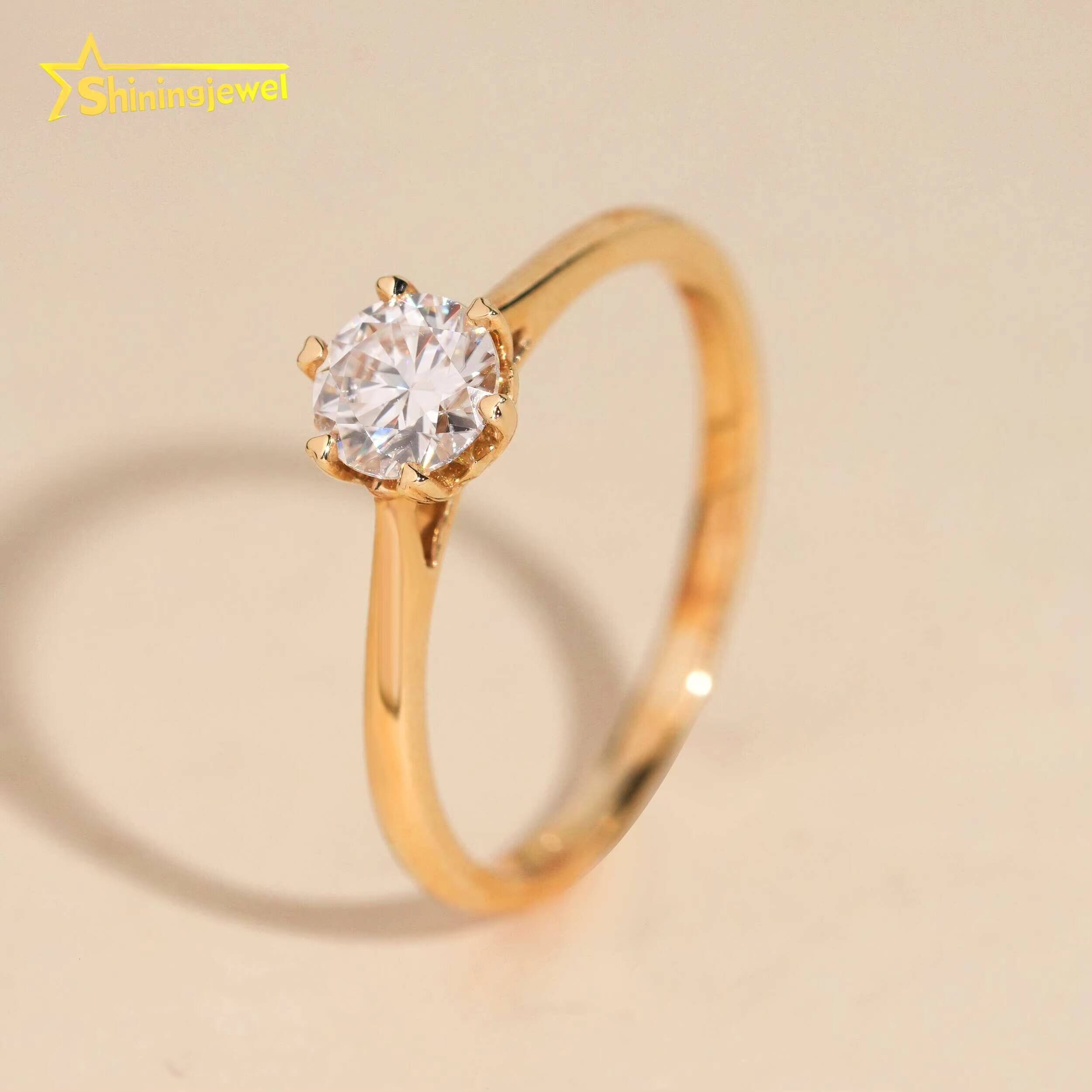 14K Solid Gold Solitaire Ring for Women Round Brilliant Cut Moissanite Diamond Engagement Rings Fashion Moissanite Promise Ring