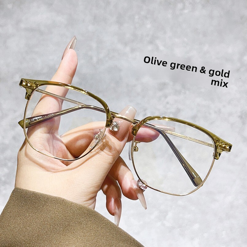 New Fashion Eyebrow Artistic Women Half Frame Myopia Can Be Equipped with Prescription Astigmatism Face Slimming Anti Blue Light Glasses