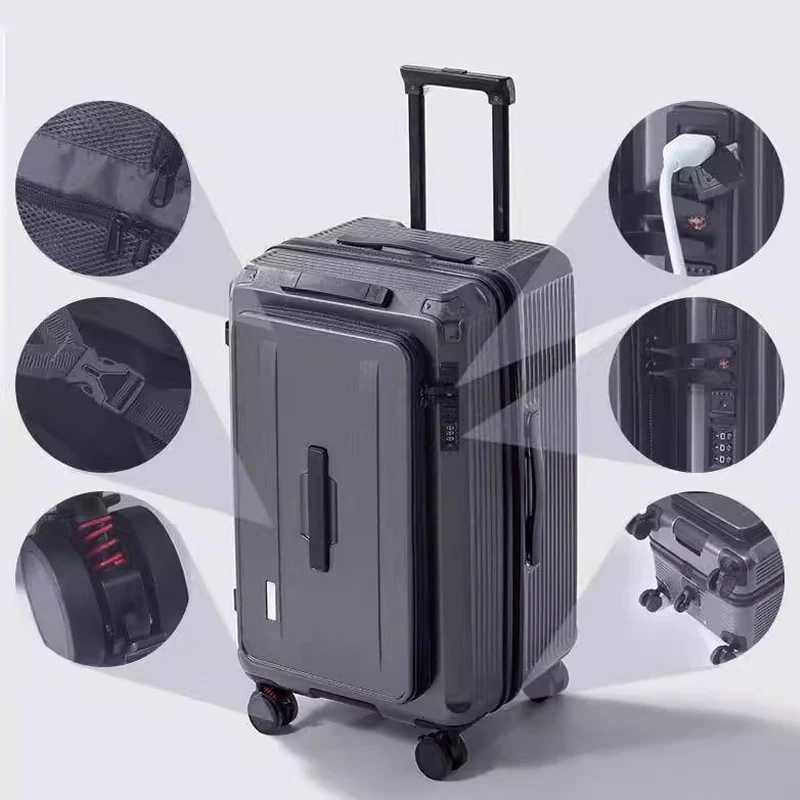 Expandable Suitcase NEW 28 inch Side Opening Large Deep Compartment FiveWheel Travel Suitcase Thickened 20inch CarryOn LuggageW251024