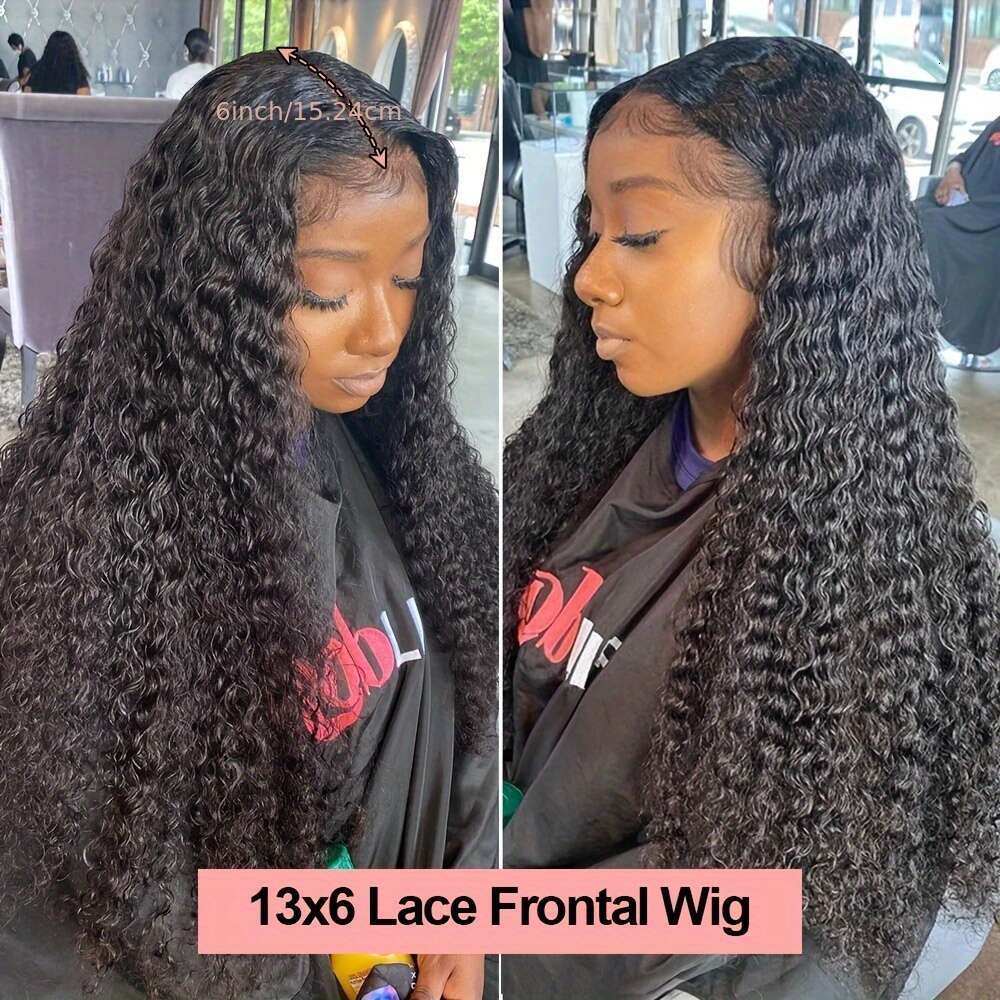 13x6 Deep Wave 8-34" - 250% Density Natural Looking Frontal, HD Lace Frontal Wigs with Pre-Plucked, Voluminous Curly Human Women, Suitable for Ev