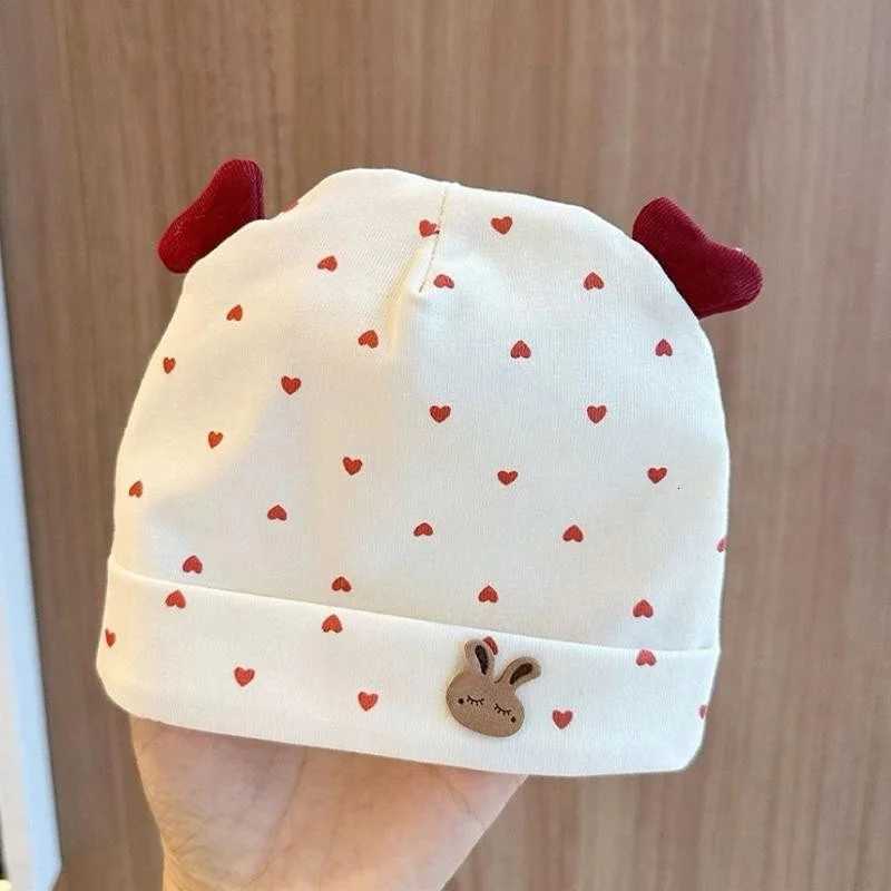 Red Bow Baby Fetal Hat Cherry Print Newborn Beanie Soft Cotton Kids Pullover Cap 06Month Girls Spring Autumn Elastic BonnetL251024
