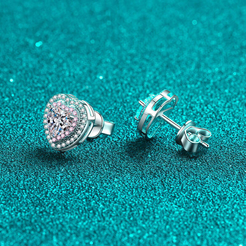 DHCollections-- Sterling Sier Heart Stud for Women Moissanite Earrings Plated with PT950 in Rose Gold Color