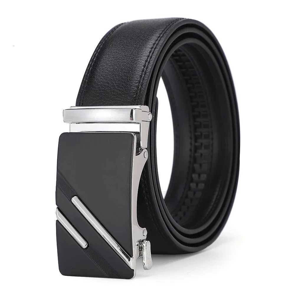 Mens Genuine Leather Ratchet Belt Luxury Automatic Buckle Dress Casual Belt Adjustable Black or Brown W251024