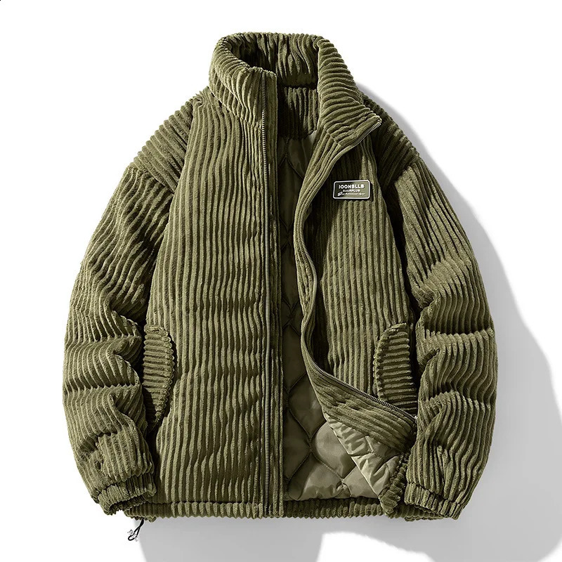 Winter Corduroy Parka Jacket Men Cotton Padded Parkas Autumn Puffer Jacket Male Vintage Korean Man Stand Collar Windbreaker Coat 251020