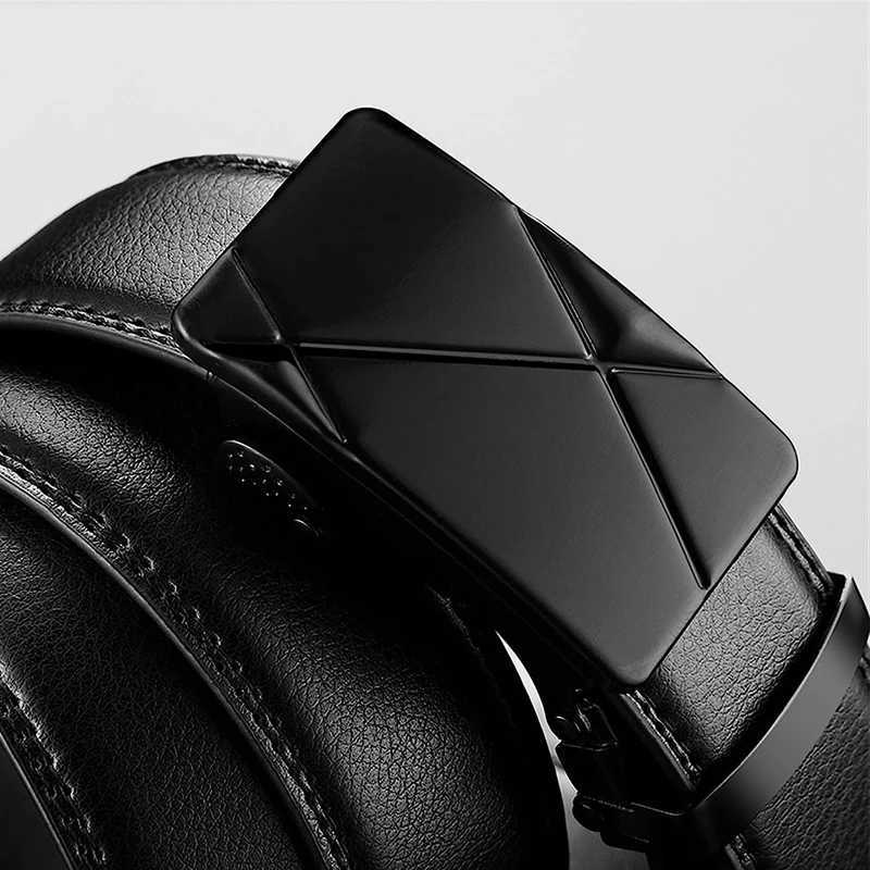 Mens Belt Metal Automatic Buckle Belt High Quality Luxury Belts for Men Fashion Business Black PU Strap W251024