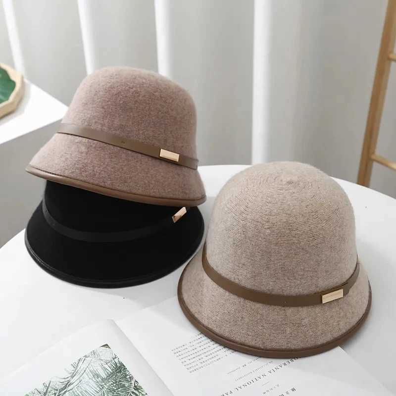 New 5 colors Fishing Hat Unisex Solid Color Wool Winter Hat With Belt Winter Bucket Wool Cashmere Woman Warm Cap Gift WholesaleL251024