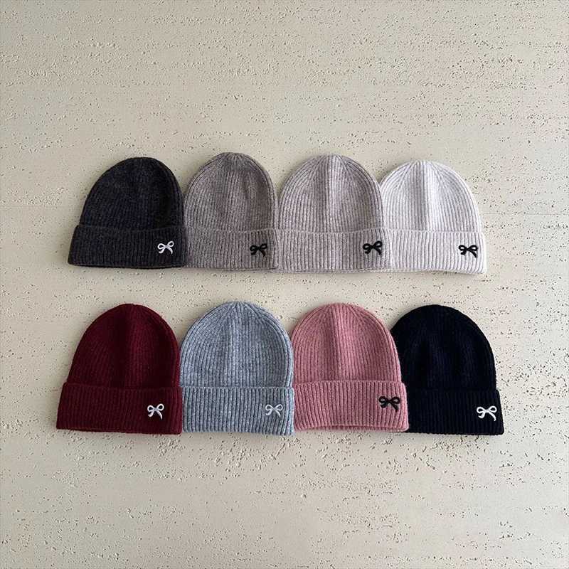 Embroidery Bow Children Beanies Fashion Girl Knitted Hat Solid Color Woolen Crochet Bonnet Winter Warm Baby Pullover Cap 26YearL251024