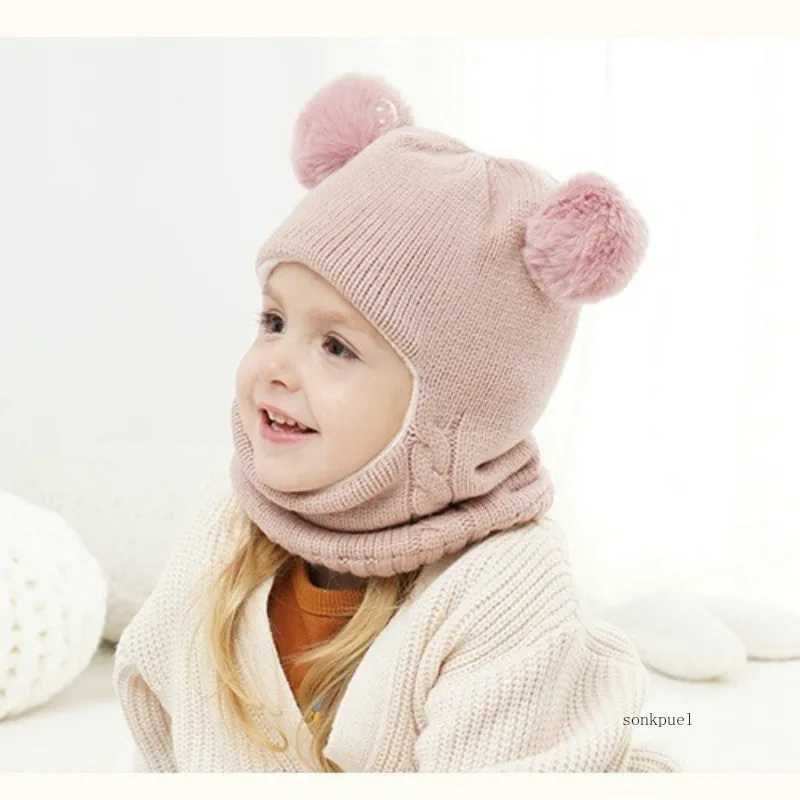 Baby Boy Beanie Protect Neck Solid Windproof Winter Child Infant Knit Hat Knitted Warm Fleece Kids Girls Earflap CapsL251024