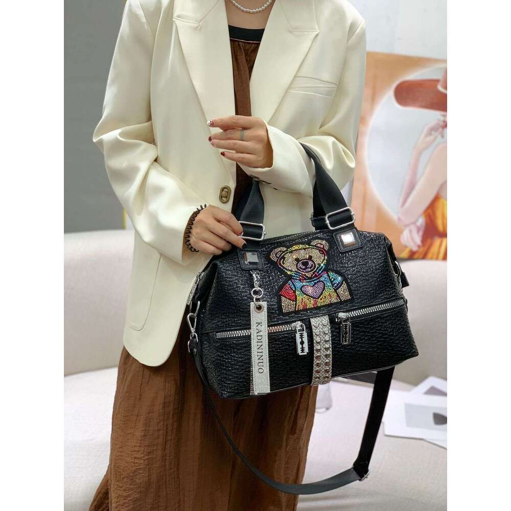 Women's 2025 New Single Shoulder Large Capacity Designer Bags Fashion Bear Rhinestone Versatile Casual Handbag Crossbody Tote Bag
