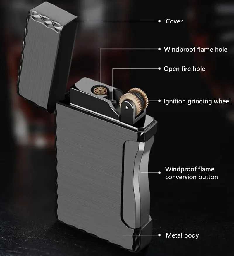 Creative Double Flame Gas Lighter Direct Injection Open Flame Convertible Butane Lighter Metal Material Unusual Lighter D251024