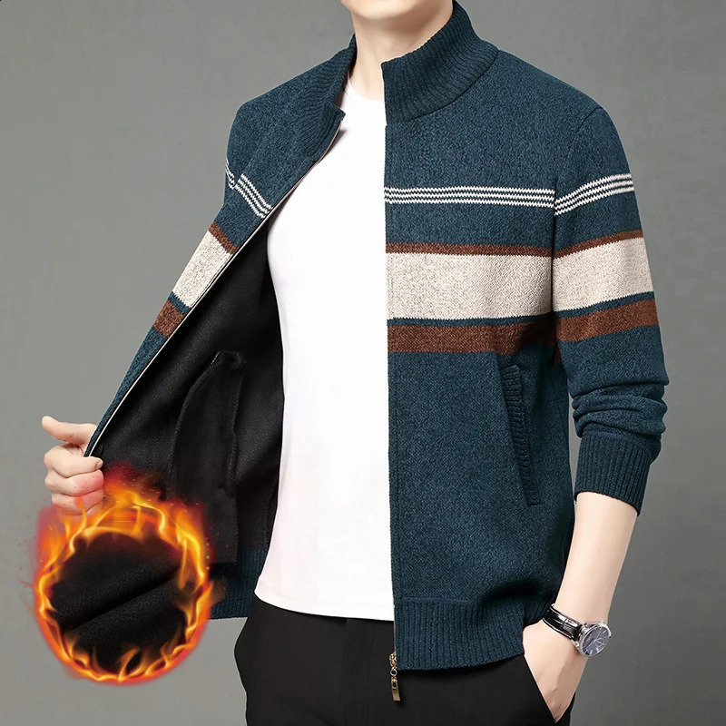 Premium Thick Velvet Fabric Warm Casual Fashion Men Jacket Zipper Stand Collar Trendy Autumn Winter Cardigan Coats 251015