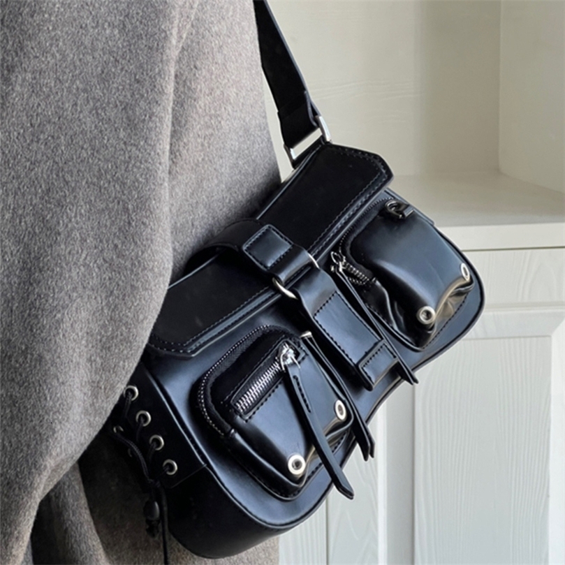 Goth Punk Cool Womens Underarm Bag Girls Shoulder Bags Fashion PU Leather Female Handbags Tote Purse with Zipper 251023ww